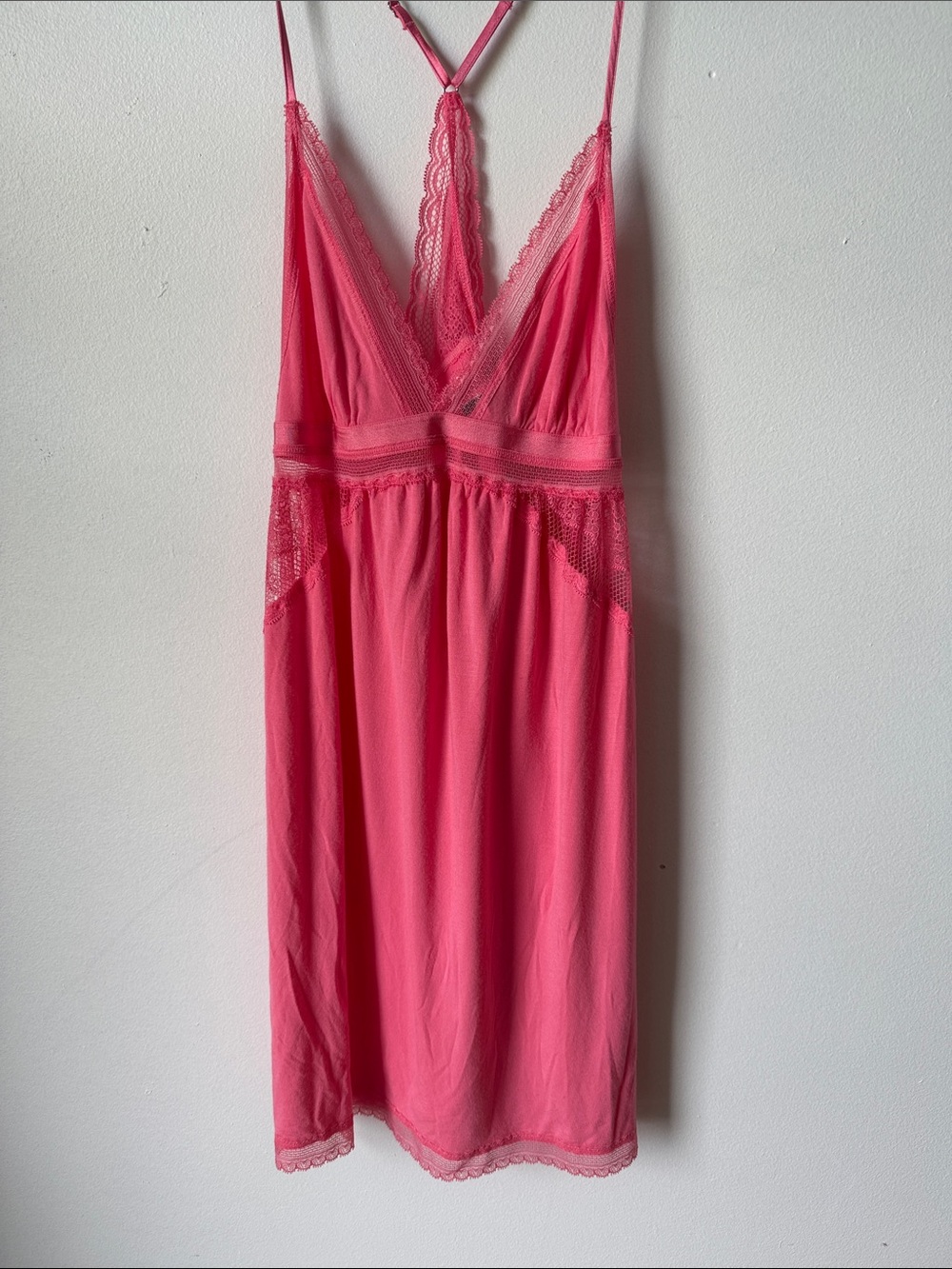 Victoria's Secret Hot Pink Lace-Trim Chemise SZ S